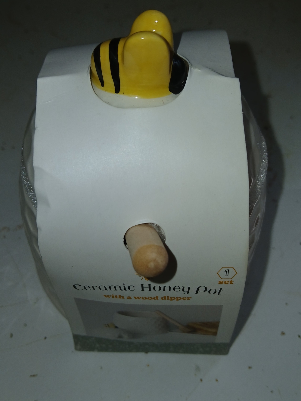 Target Bullseye Ceramic Honey Pot Set - White Beehive with Wood Dipper